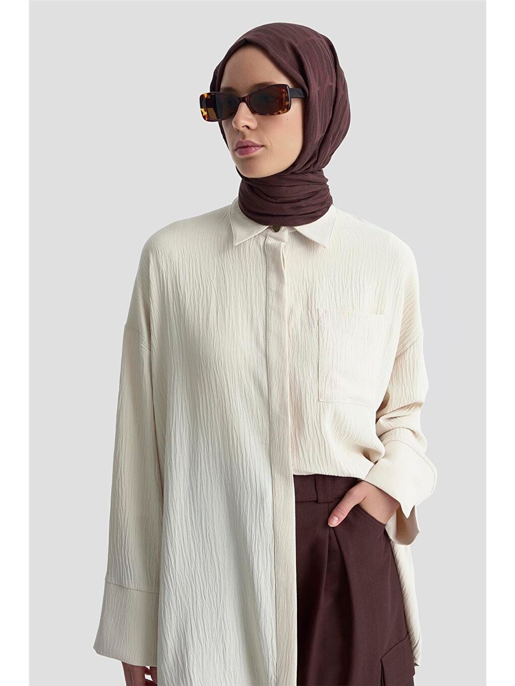 Bej Cepli Basic Gömlek 25Kd4003 Kum-3