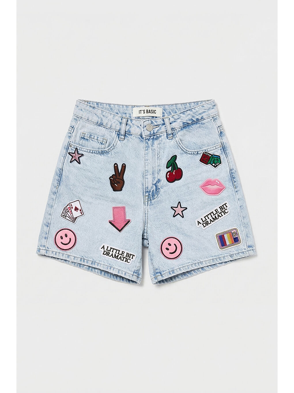 Mavi Kadın Ice 4s6-3 Relax Mom Fit Emoji Nakış Detaylı Özel Tasarım Denim Şort-1