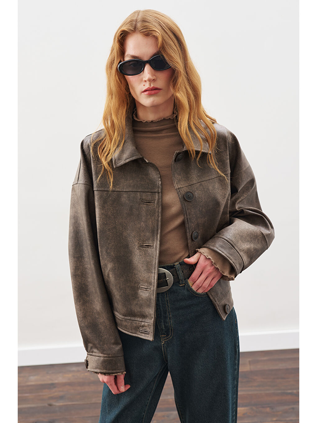 Kahverengi Eskitme Deri Ceket Vıntage-1