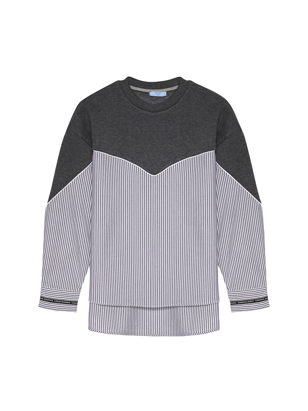 QUZU Gri Çizgili Match Oversize Sweatshirt Gri