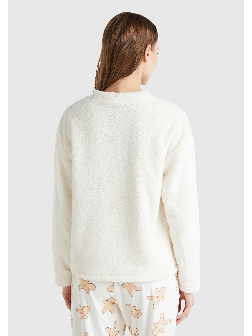 Ekru Kadın Krem Pamuk Karışımlı Önü Baskılı Pijama Üstü-3