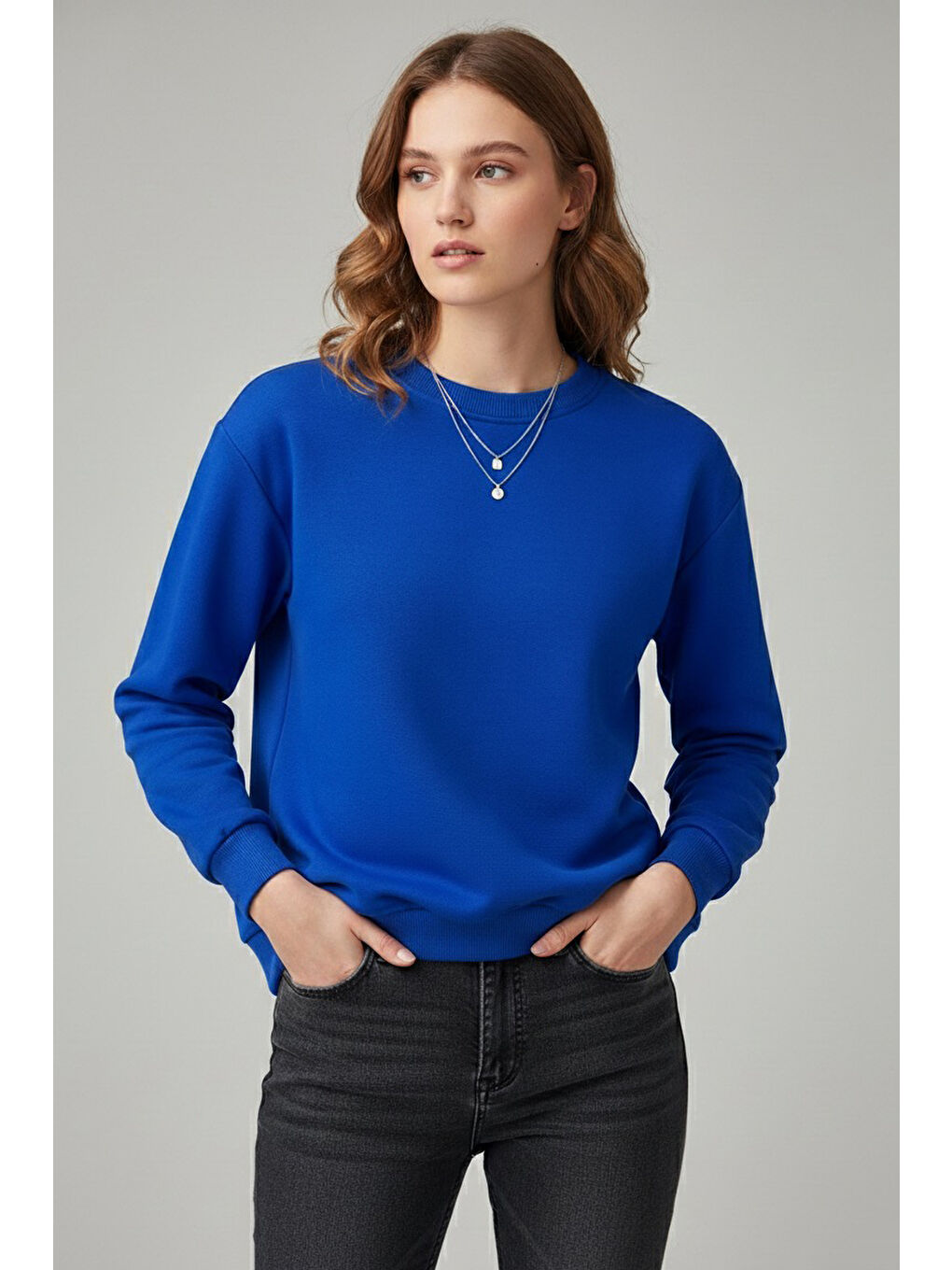 Mavi Kadın Bisiklet Yaka Oversize Sweatshirt Saks - 27955-SAKS