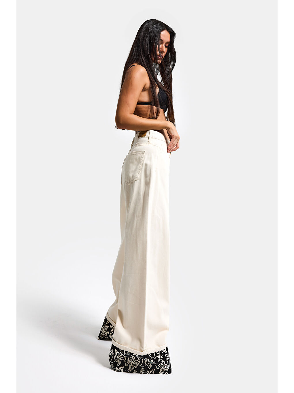 Bej Kadın Raw 7s6-69 Relaxed Baggy Fit Nakış Detaylı Özel Tasarım Denim Jean-1