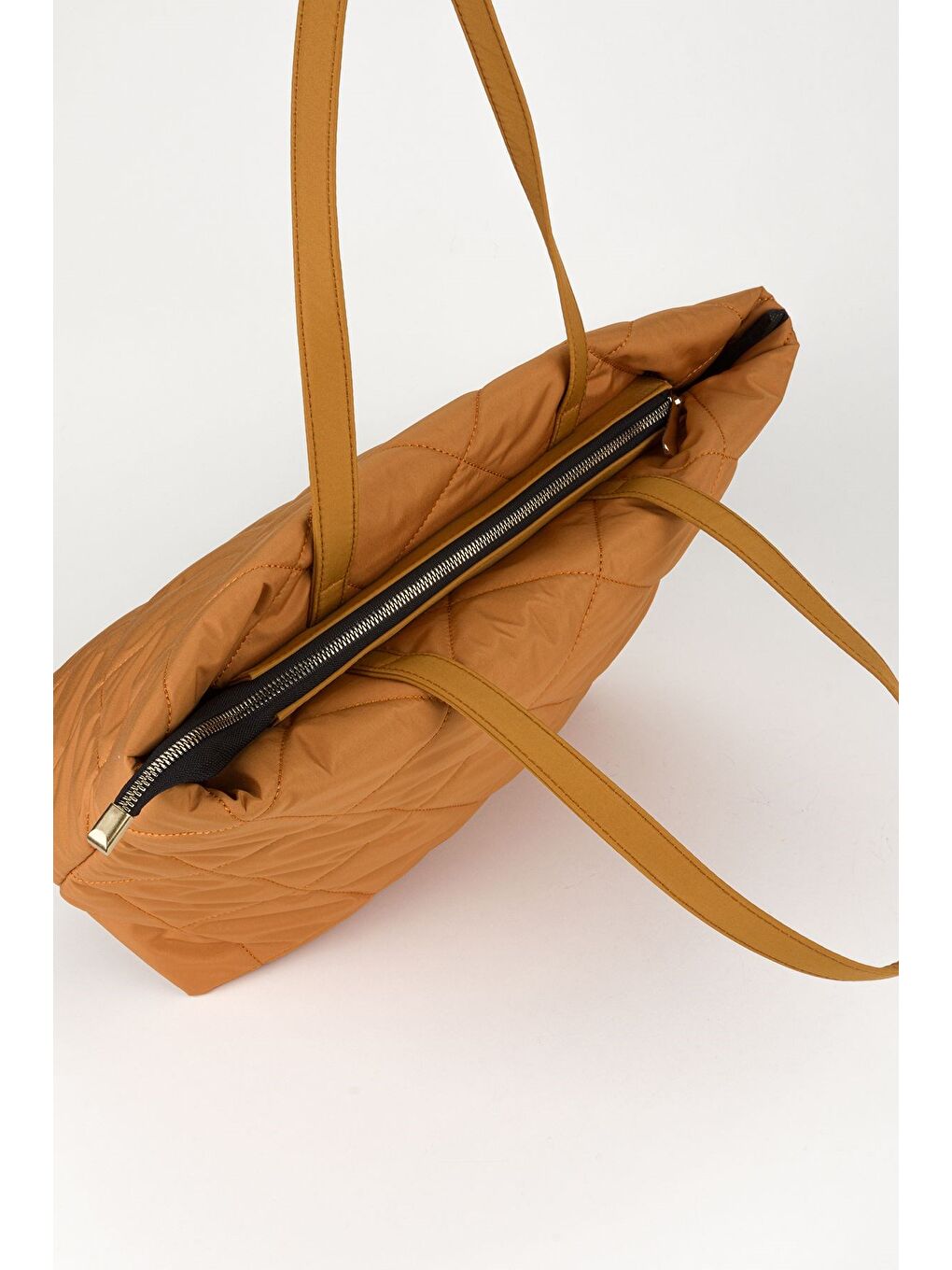 Sarı Kadın Siyah Kapitone Kumaş Omuz Çantası-3