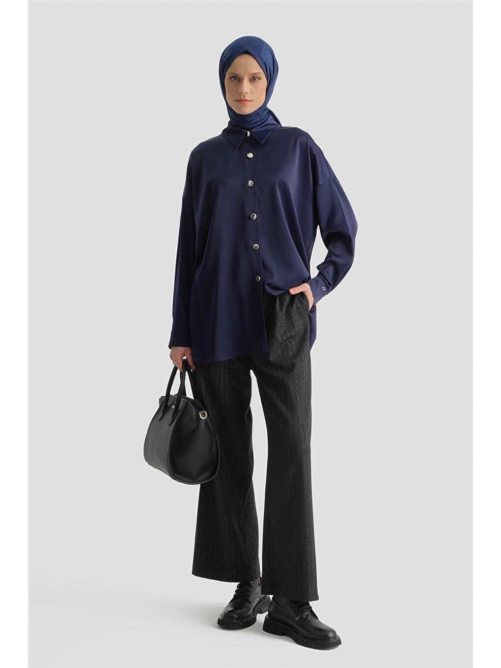 Saten Tunik Lacivert