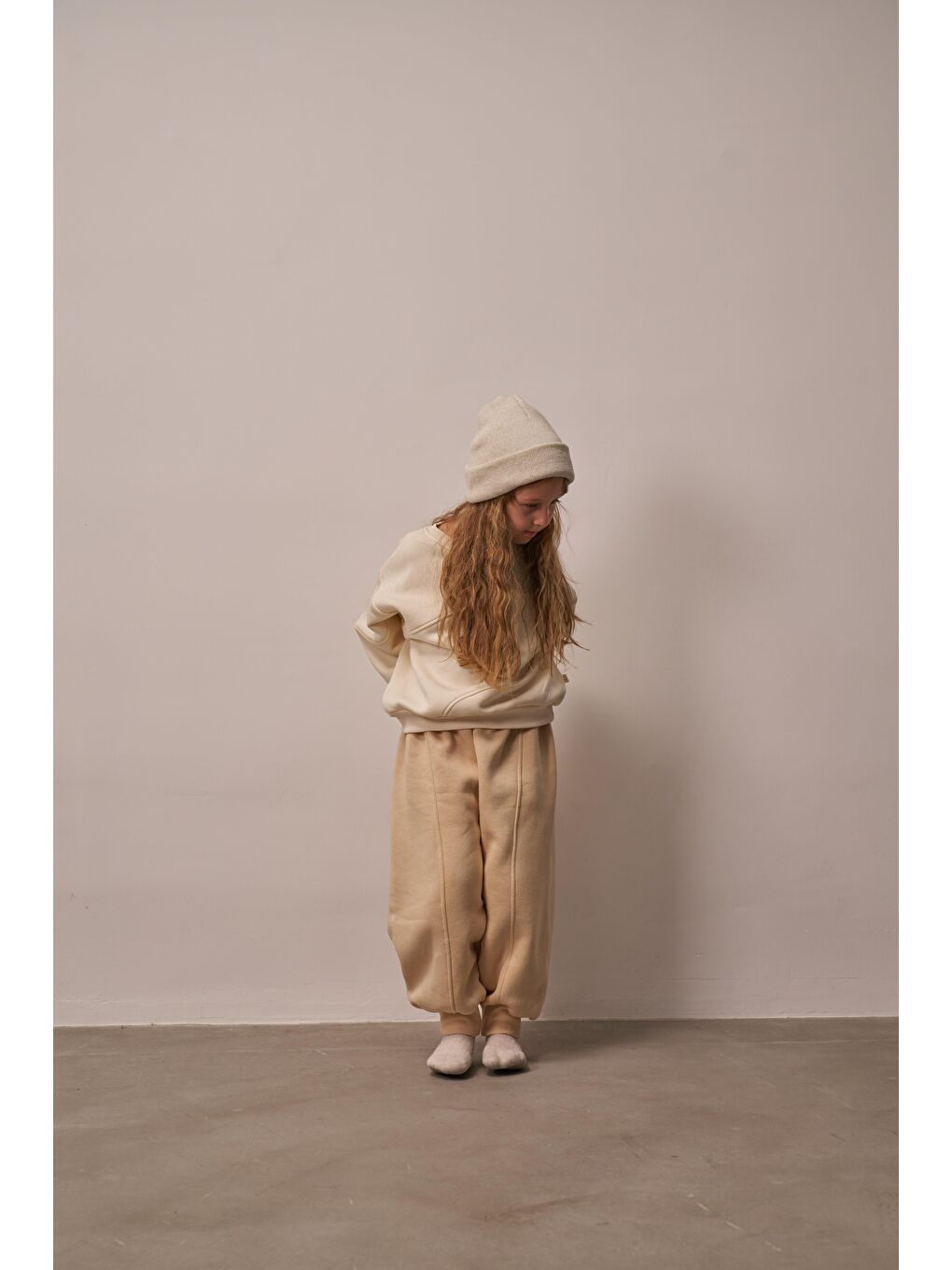 Bej Dikiş Detaylı Eşofman Takım-1