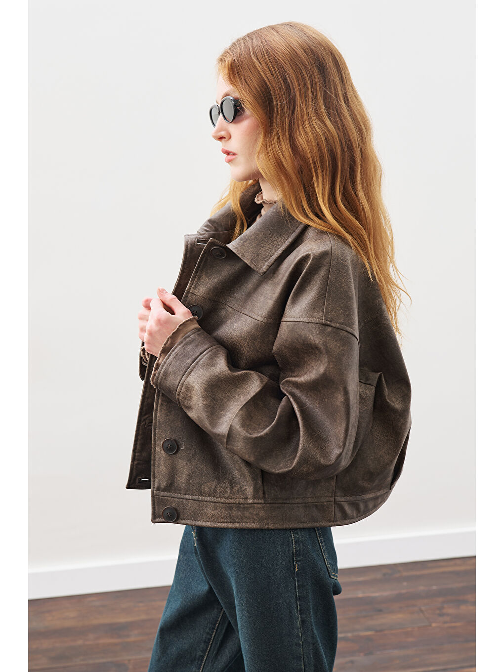 Kahverengi Eskitme Deri Ceket Vıntage-3