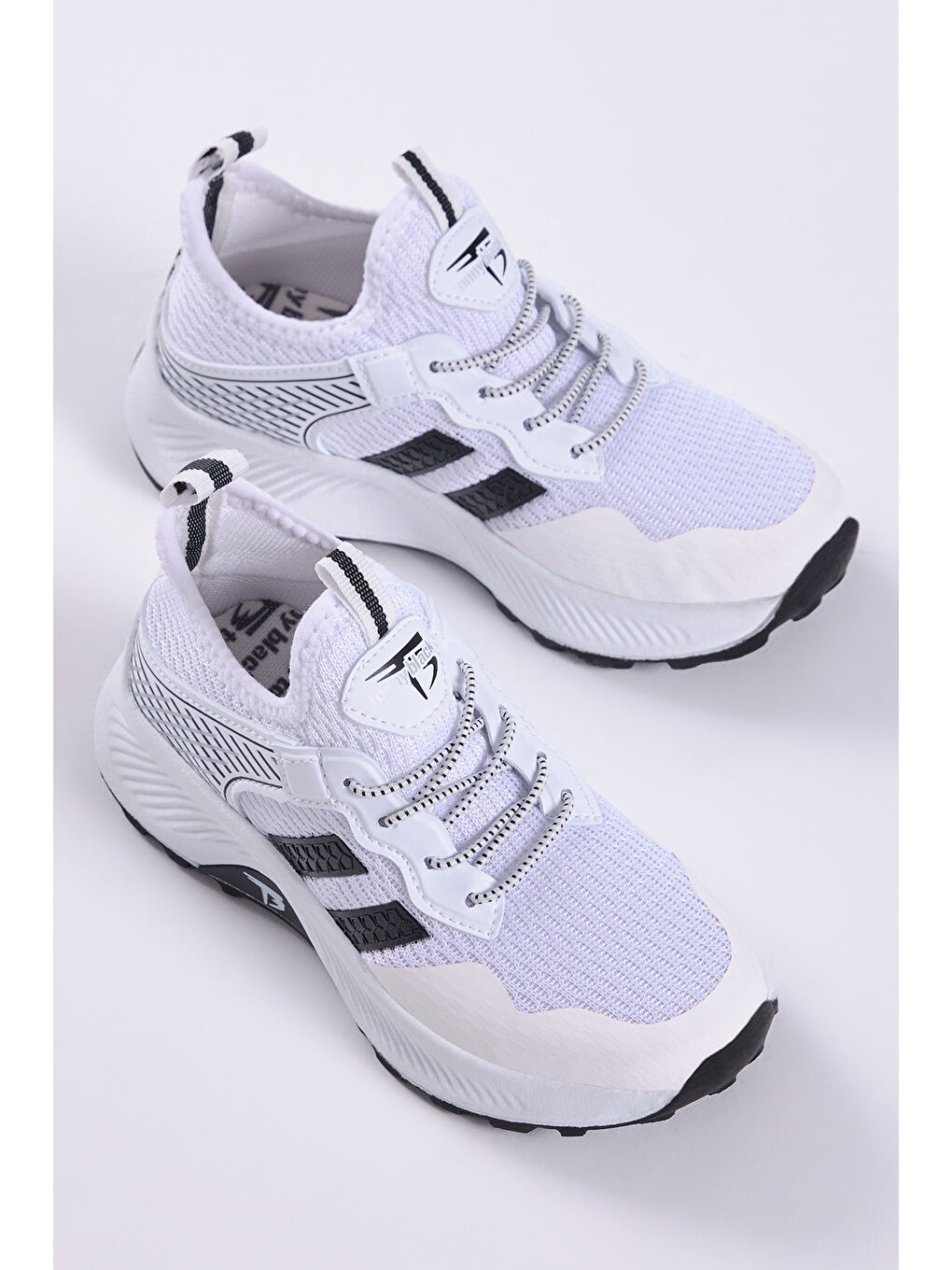 Çocuk Unisex Beyaz Siyah Rahat Kalıp Nefes Alabilen Kumaş Bağcıklı Sneaker-2