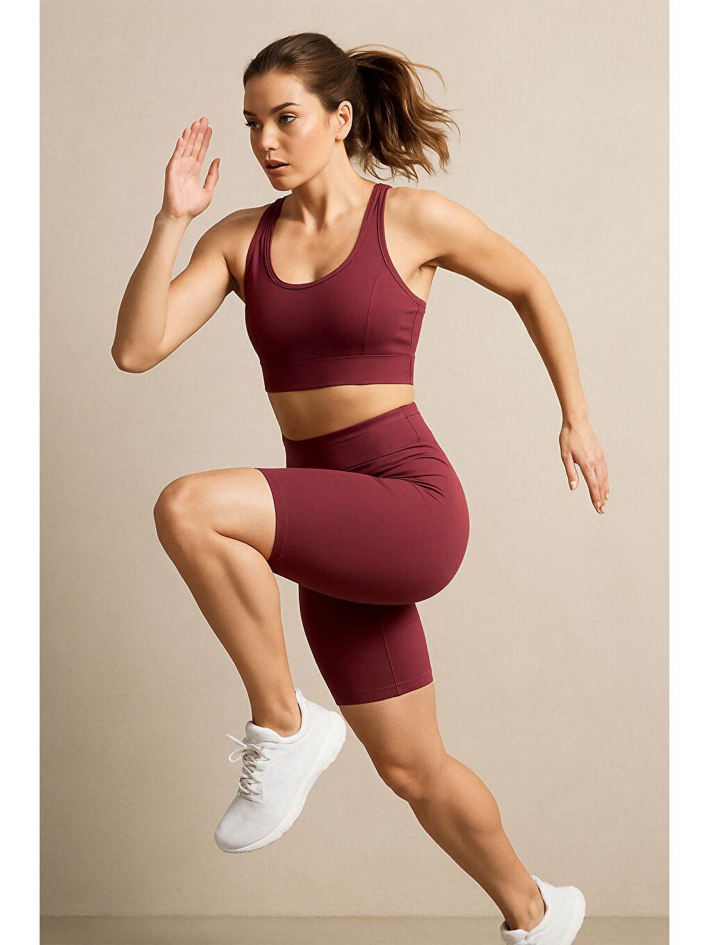 Mürdüm Yüksek Bel Toparlayıcı Kadın Spor Kısa Tayt-2