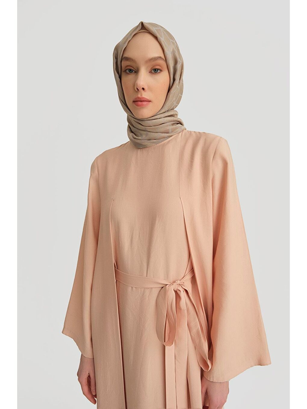 Kemer Detaylı Modal Elbise 25Y9015 Soluk Pembe-2