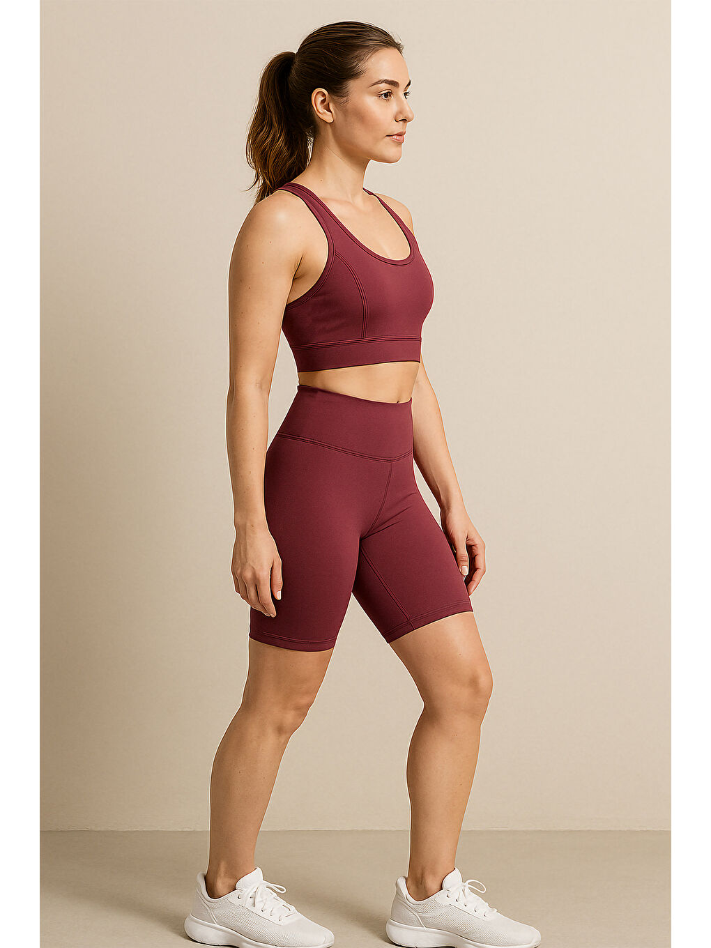 Mürdüm Yüksek Bel Toparlayıcı Kadın Spor Kısa Tayt-3