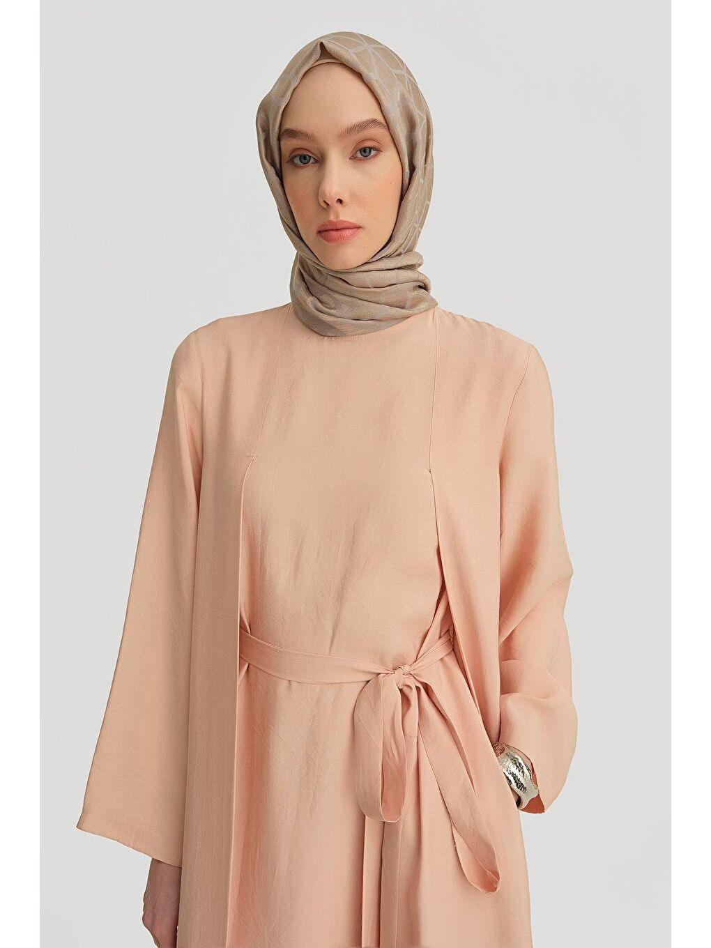 Kemer Detaylı Modal Elbise 25Y9015 Soluk Pembe-3