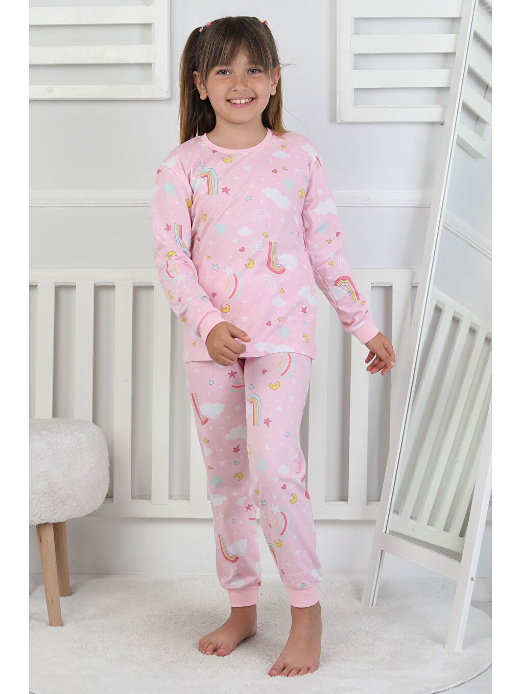 Pembe Cute Dreams Pattern Uzun Kollu Kız Çocuk Pijama Takımı-2