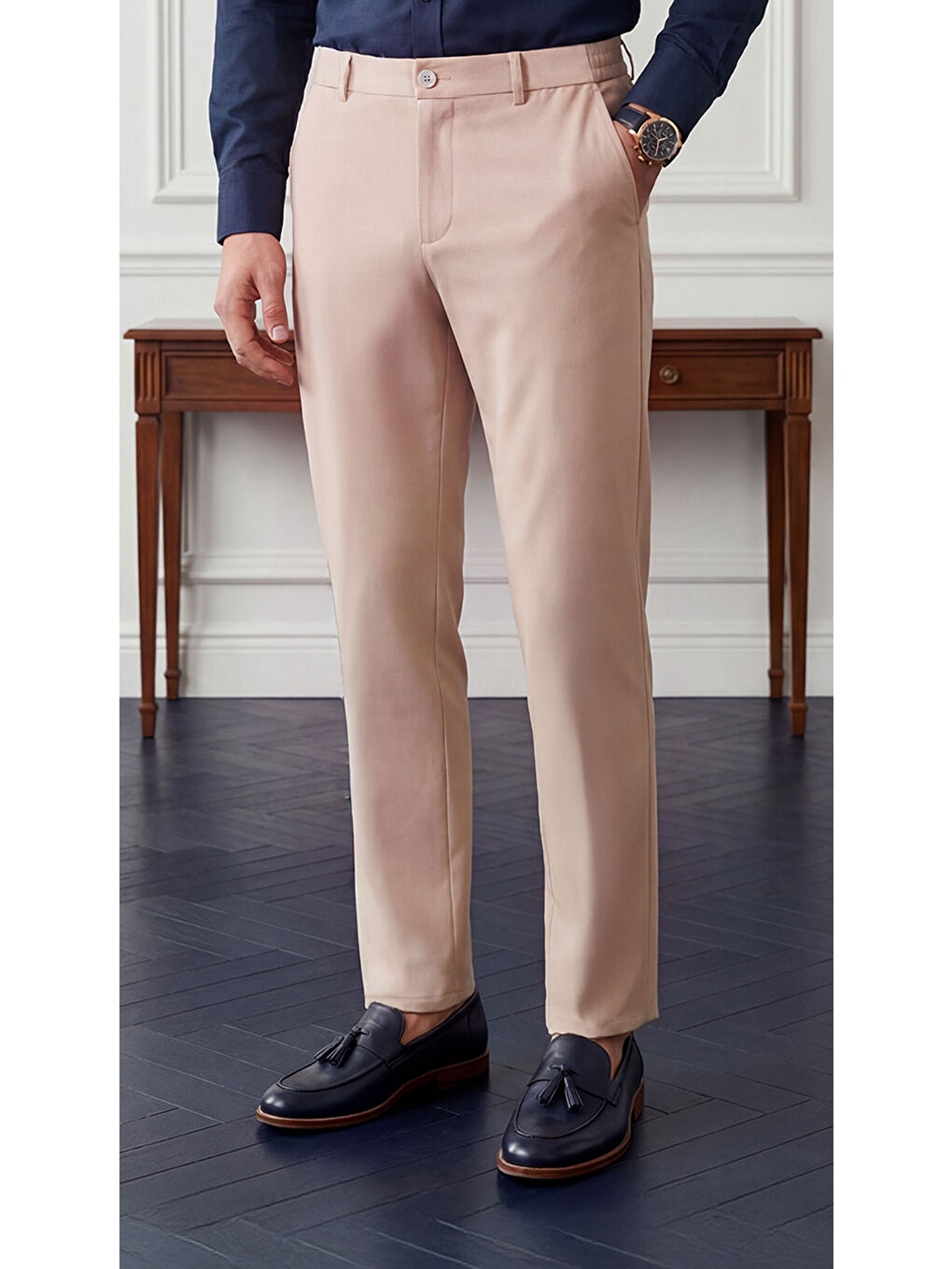 Spor Klasik Bej Kolay Ütülenebilir Easy Iron Erkek Pantolon-4