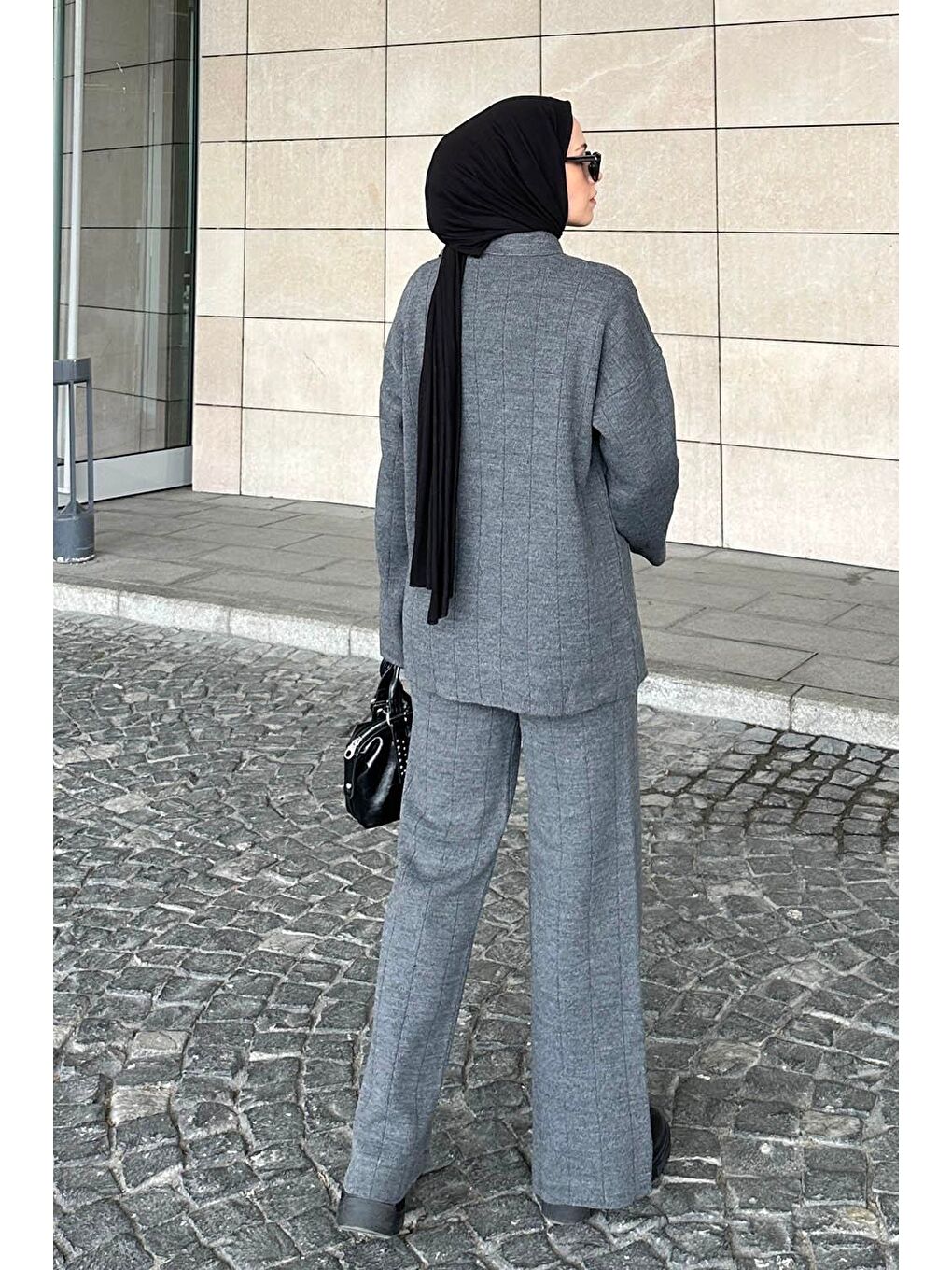 Yaka Detay İkili Tesettür Takım Antrasit-2
