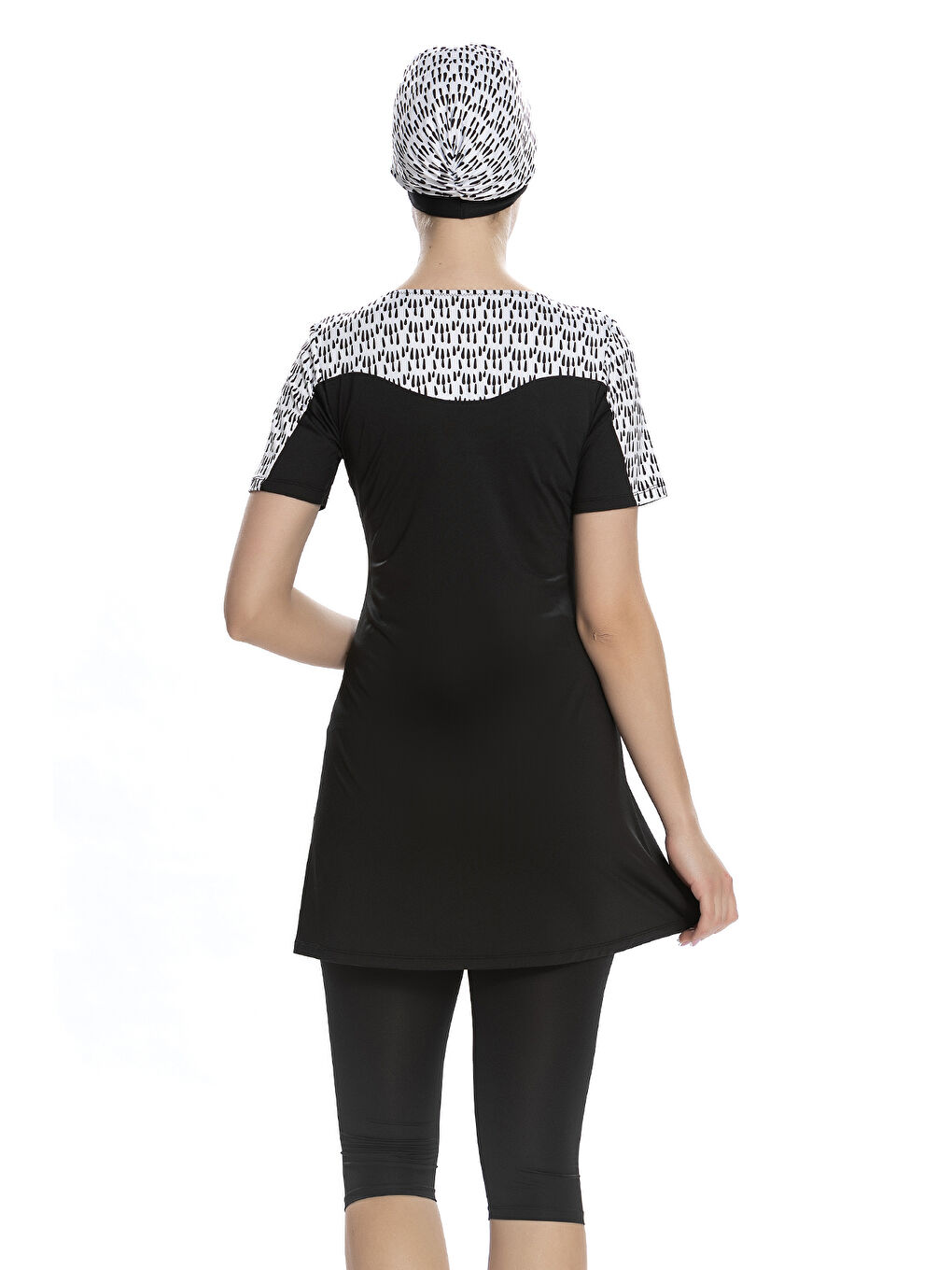 Kısa Kollu Yarı Kapalı Tesettür Mayo 203-01 Siyah-1