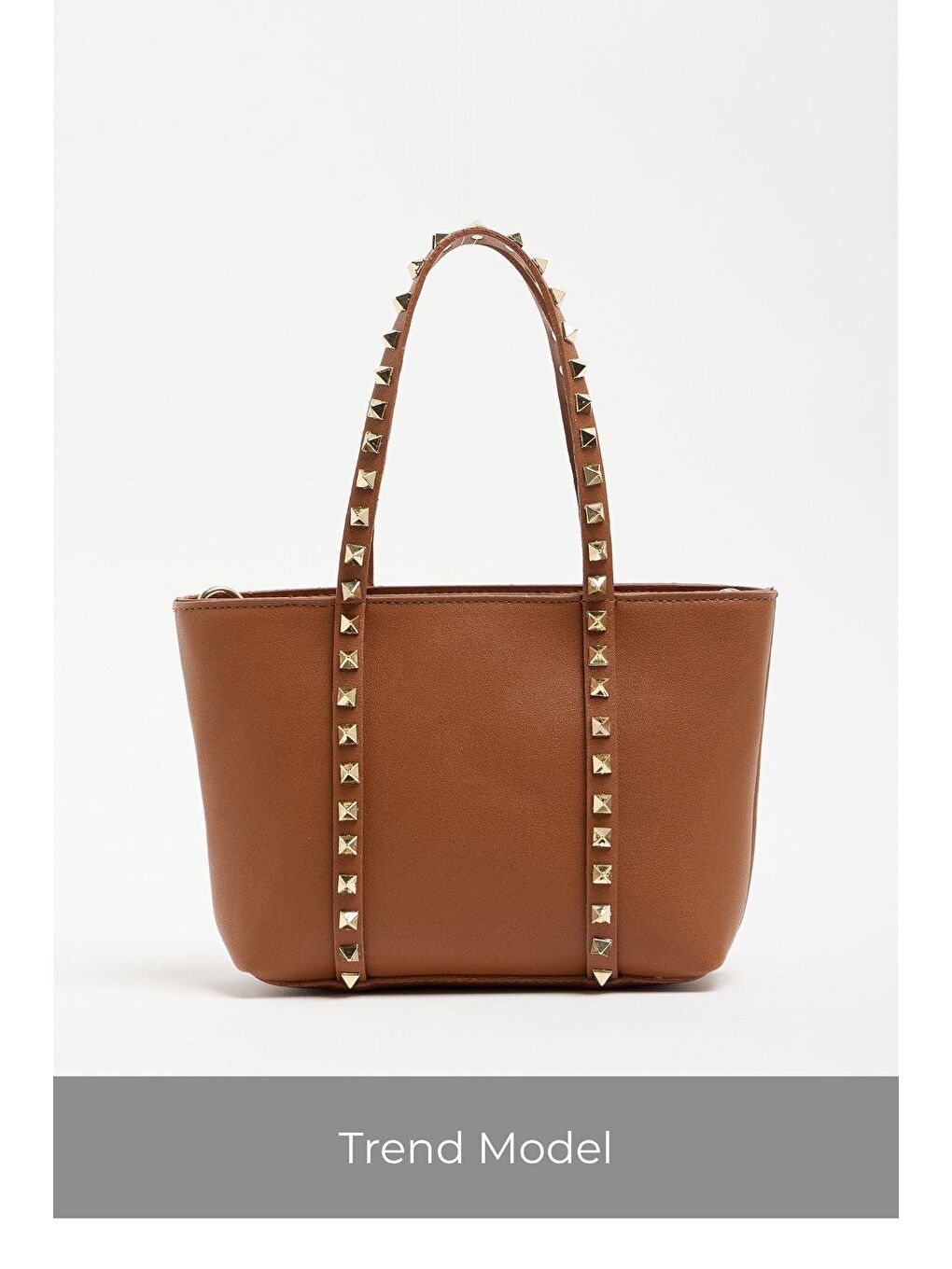 Kahverengi Taba Kadın Küçük Boy Zımba Detaylı Pu Deri Tokalı El Ve Omuz Çantası-2