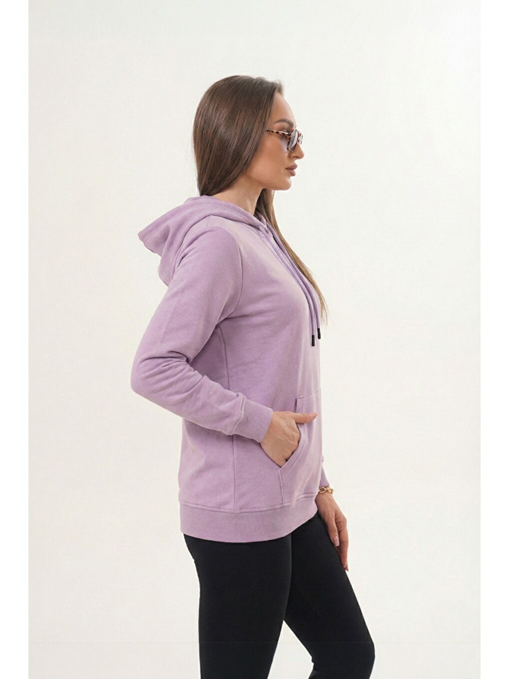 Lila Unisex %100 Pamuk Basic Premium Kapüşonlu Sweatshirt-2
