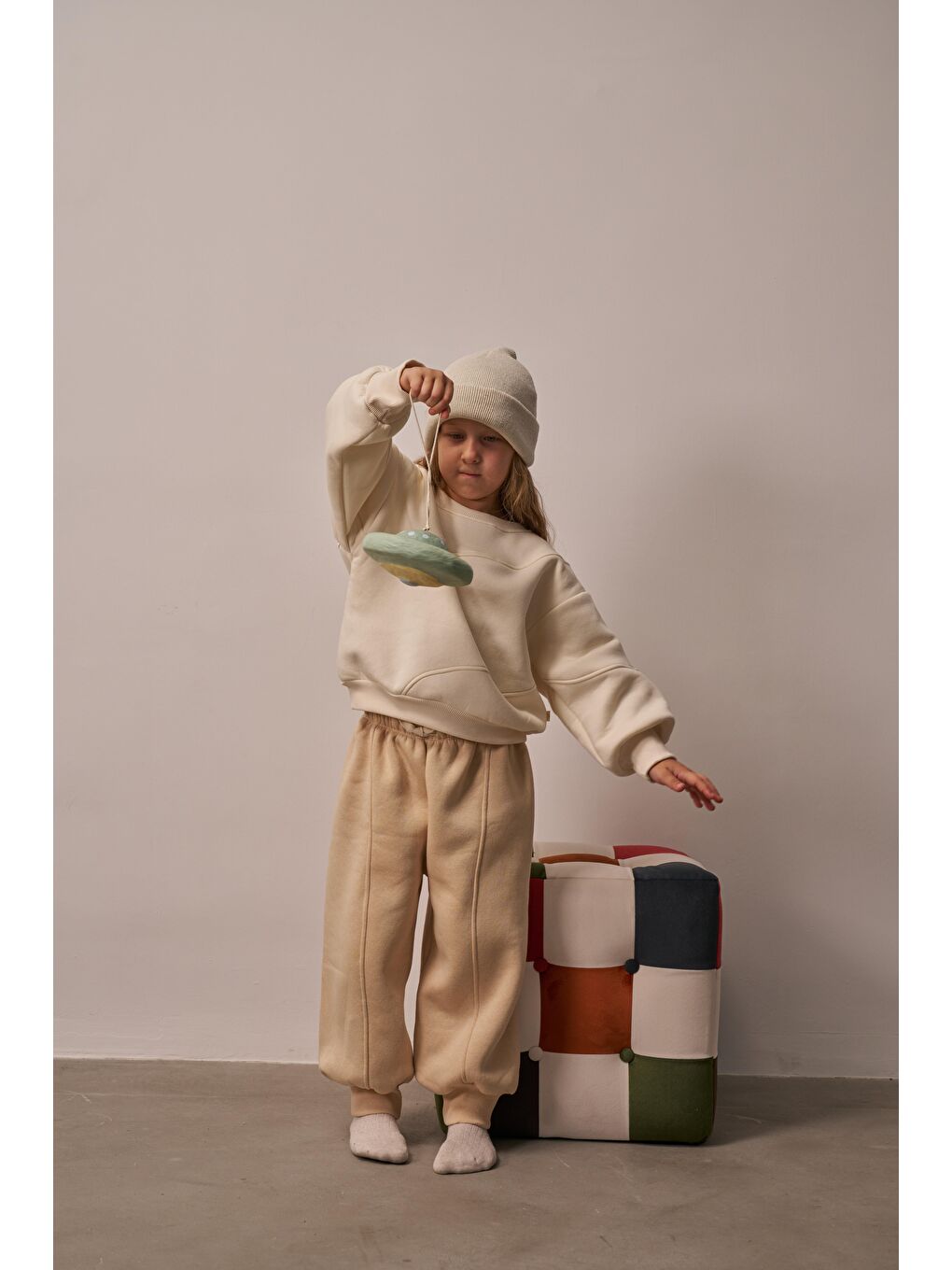 Bej Dikiş Detaylı Eşofman Takım-3