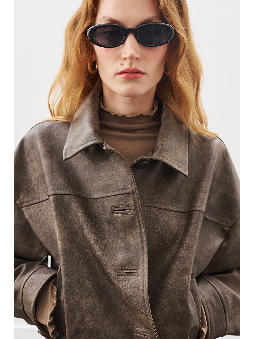 Kahverengi Eskitme Deri Ceket Vıntage-5