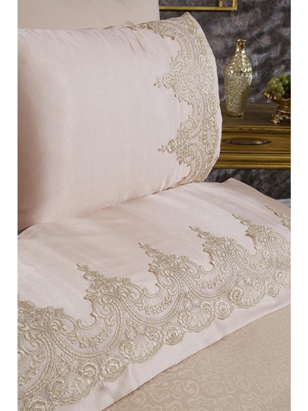 Çeyizdiyarı Fransız Güpürlü Diana Pike Takımı Bej-7