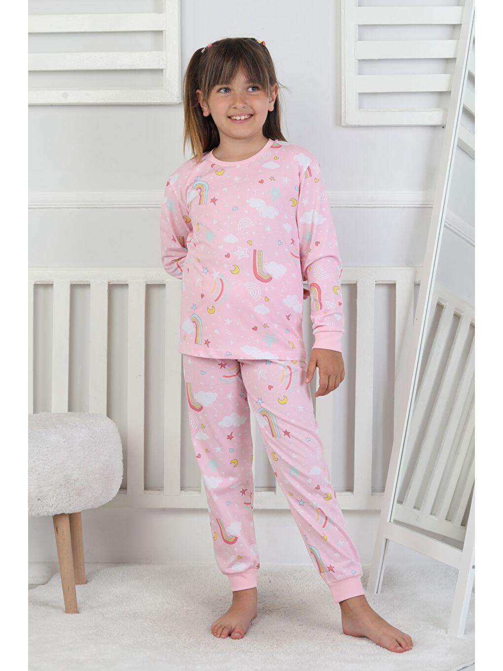 Pembe Cute Dreams Pattern Uzun Kollu Kız Çocuk Pijama Takımı-3