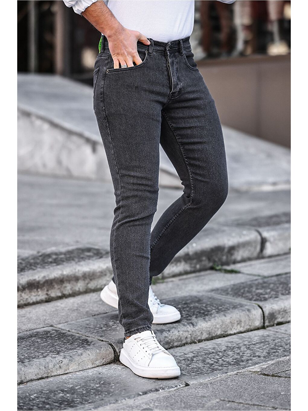 Gri Erkek Skinny Fit Jean Pantolon