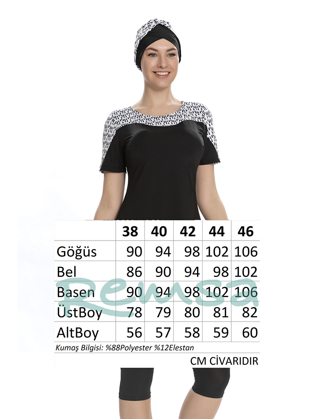 Kısa Kollu Yarı Kapalı Tesettür Mayo 203-01 Siyah-2