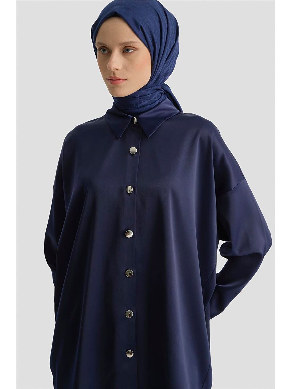 Saten Tunik Lacivert-2