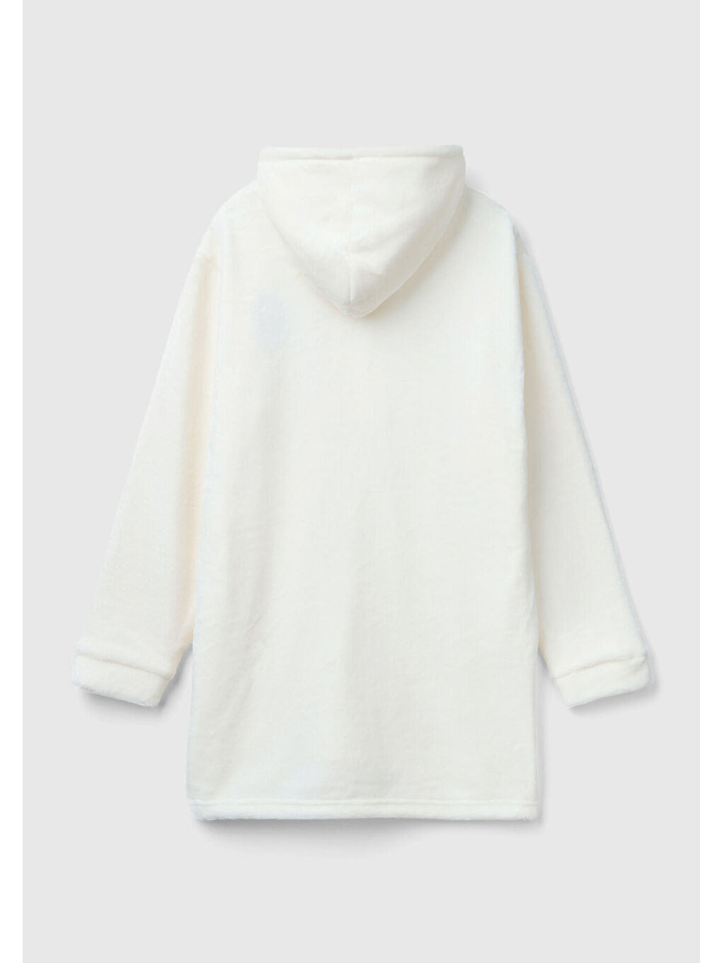 Kadın Beyaz Sol Göğsü Baskılı Yanları Cepli Fermuarlı Kapüşonlu Sabahlık-4