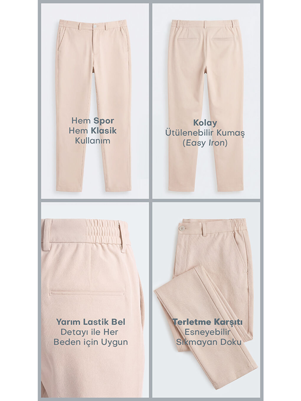 Spor Klasik Bej Kolay Ütülenebilir Easy Iron Erkek Pantolon-6