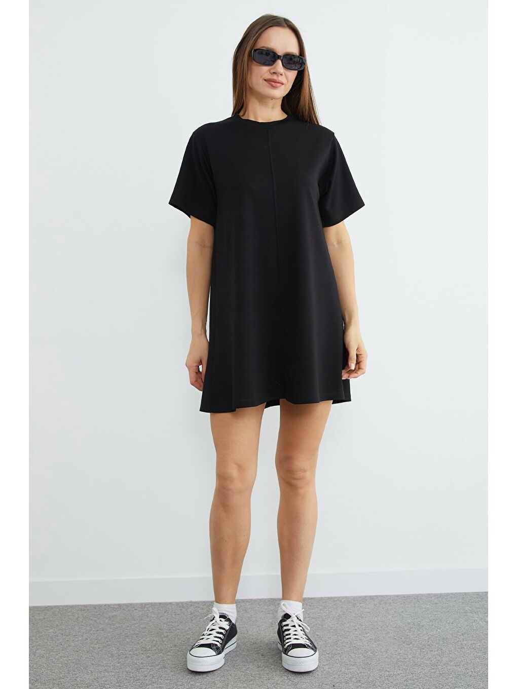 Siyah Basic Çimalı Mini Boy Modal Elbise