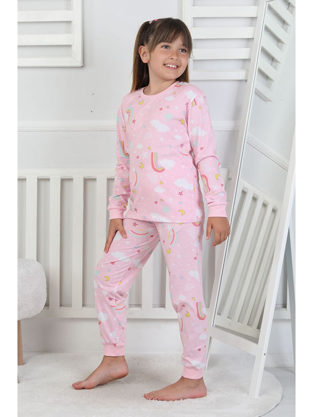 Pembe Cute Dreams Pattern Uzun Kollu Kız Çocuk Pijama Takımı-4