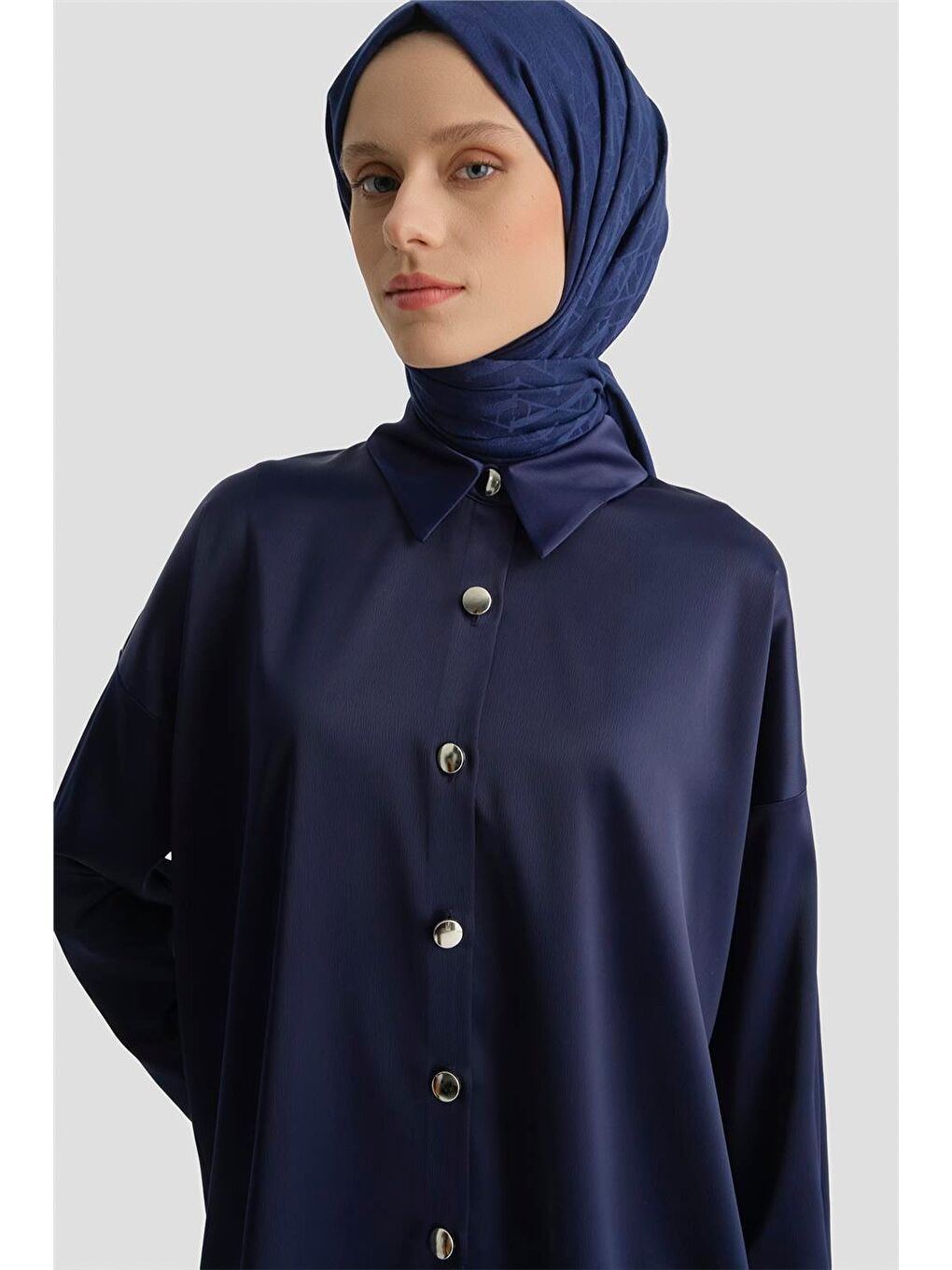 Saten Tunik Lacivert-3