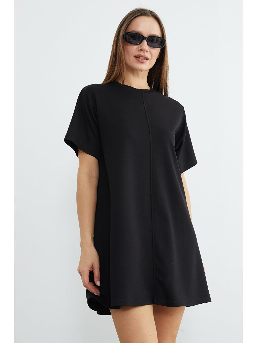 Siyah Basic Çimalı Mini Boy Modal Elbise-1