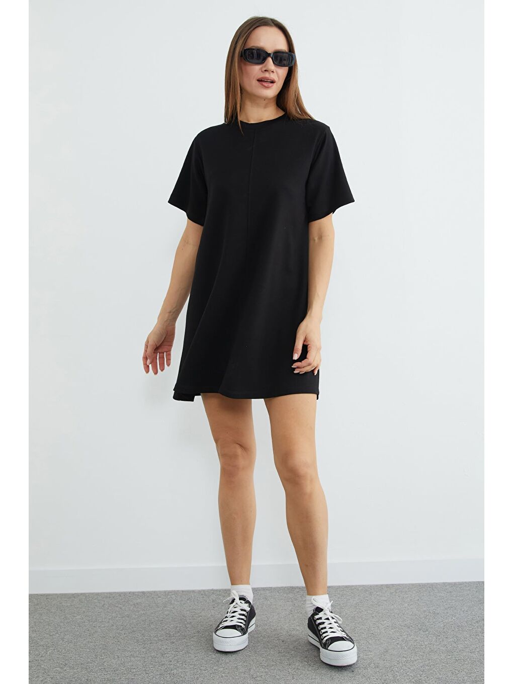 Siyah Basic Çimalı Mini Boy Modal Elbise-2