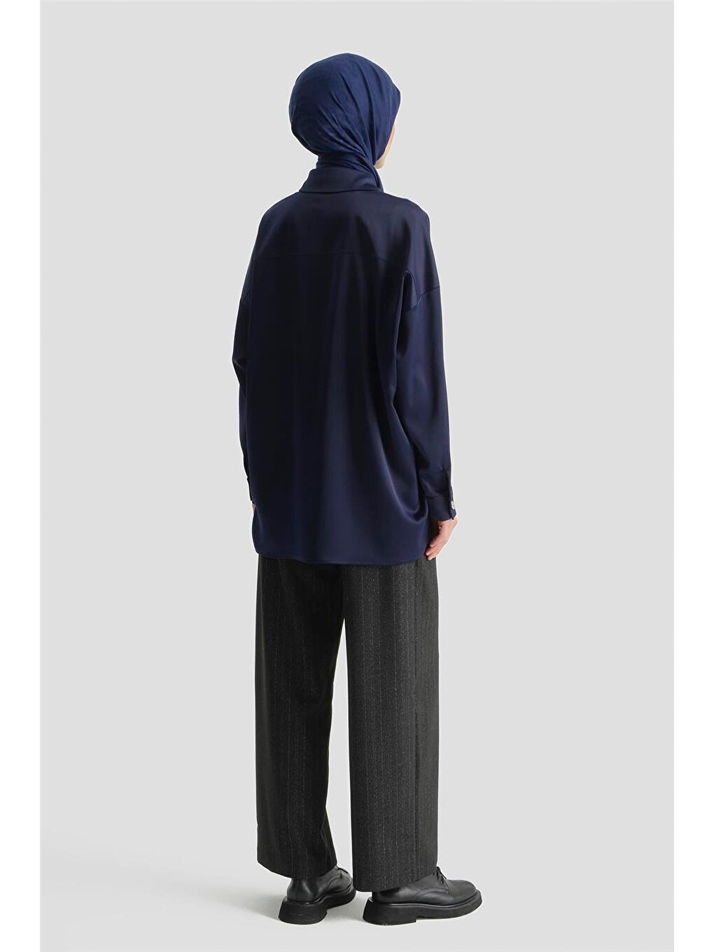 Saten Tunik Lacivert-4