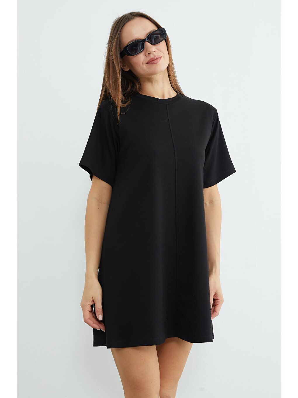 Siyah Basic Çimalı Mini Boy Modal Elbise-3