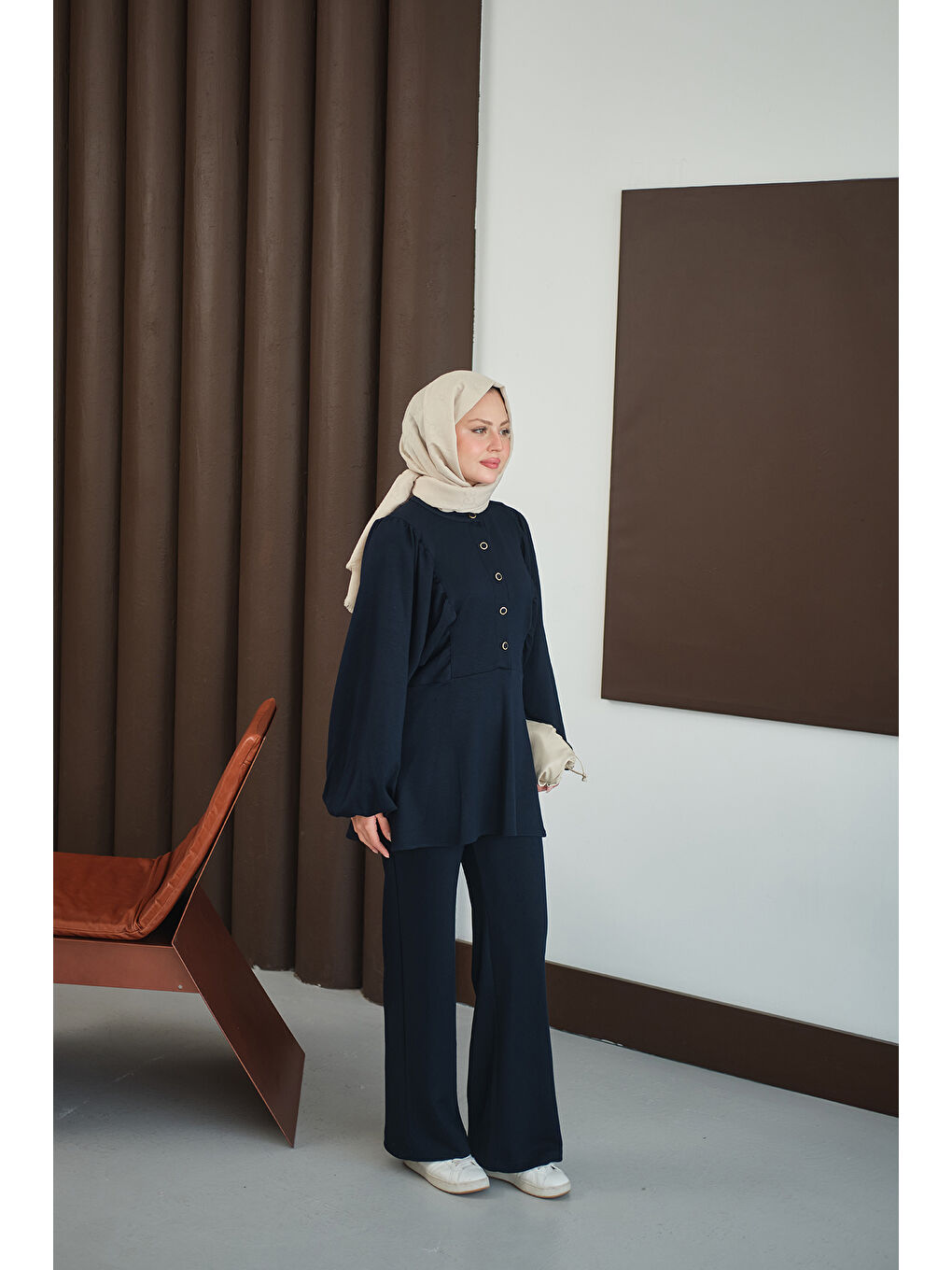 Kadın Çıtçıt Büzgü Detay İkili Takım Lacivert-4