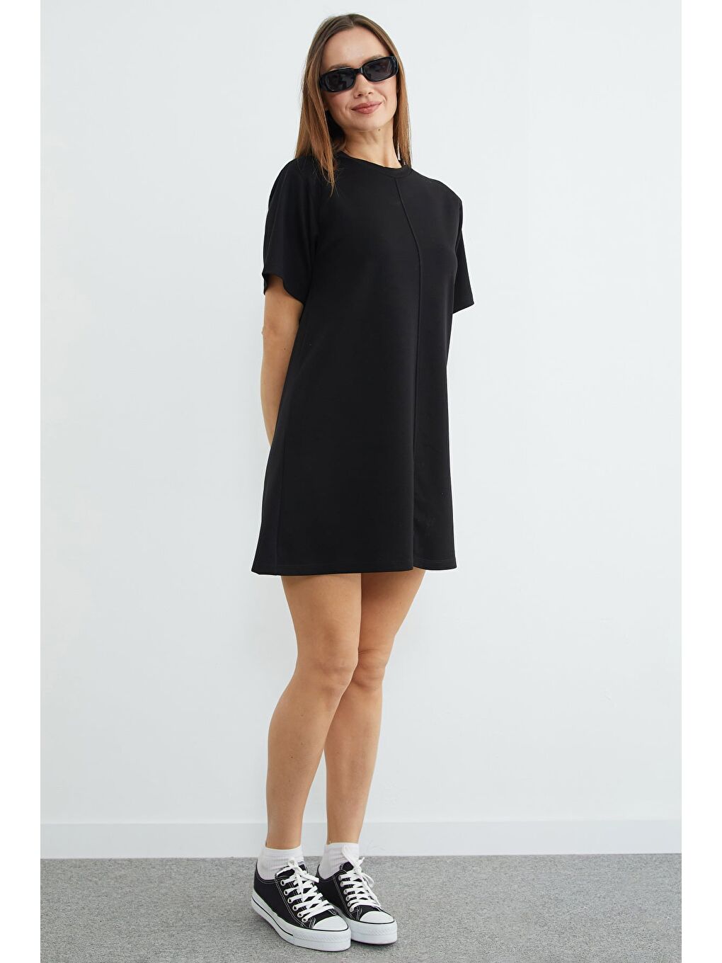 Siyah Basic Çimalı Mini Boy Modal Elbise-4