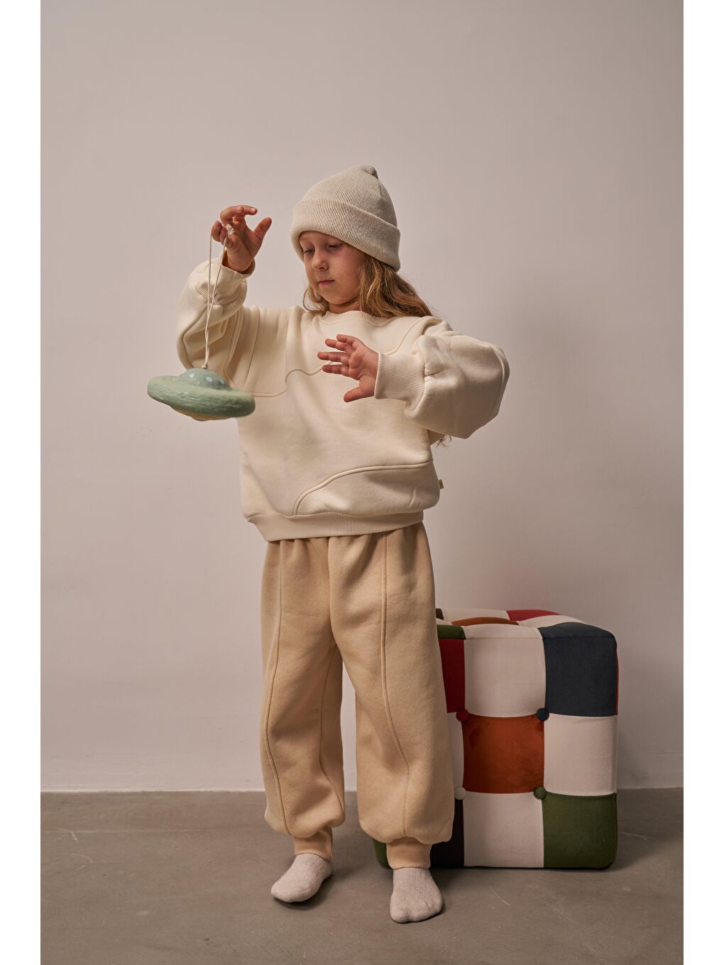 Bej Dikiş Detaylı Eşofman Takım-5