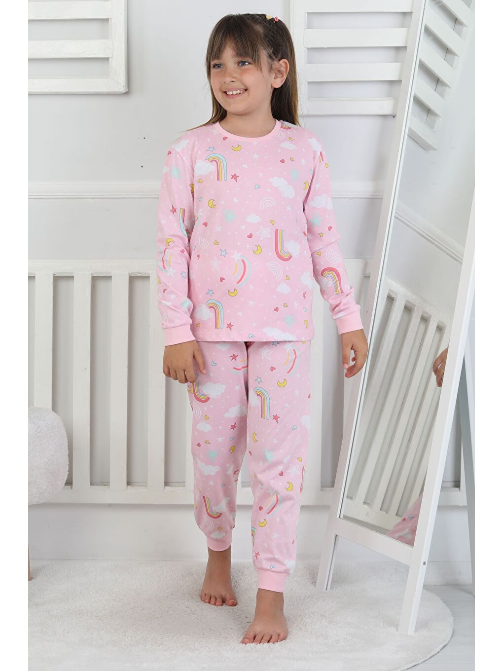 Pembe Cute Dreams Pattern Uzun Kollu Kız Çocuk Pijama Takımı-6