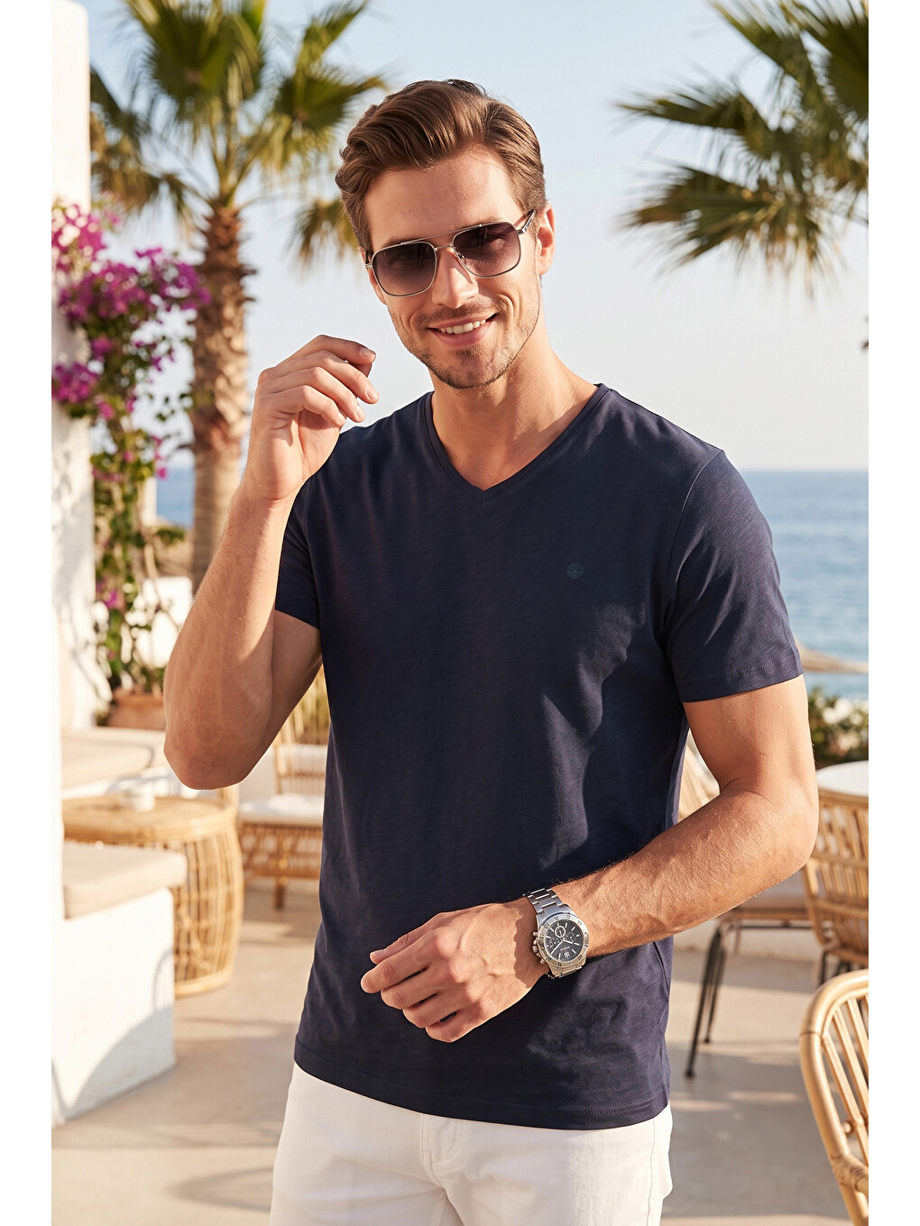 İndigo Pamuklu Regular Fit V Yaka T Shirt 5902719