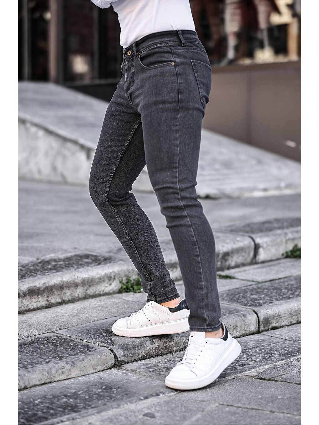 Gri Erkek Skinny Fit Jean Pantolon-1