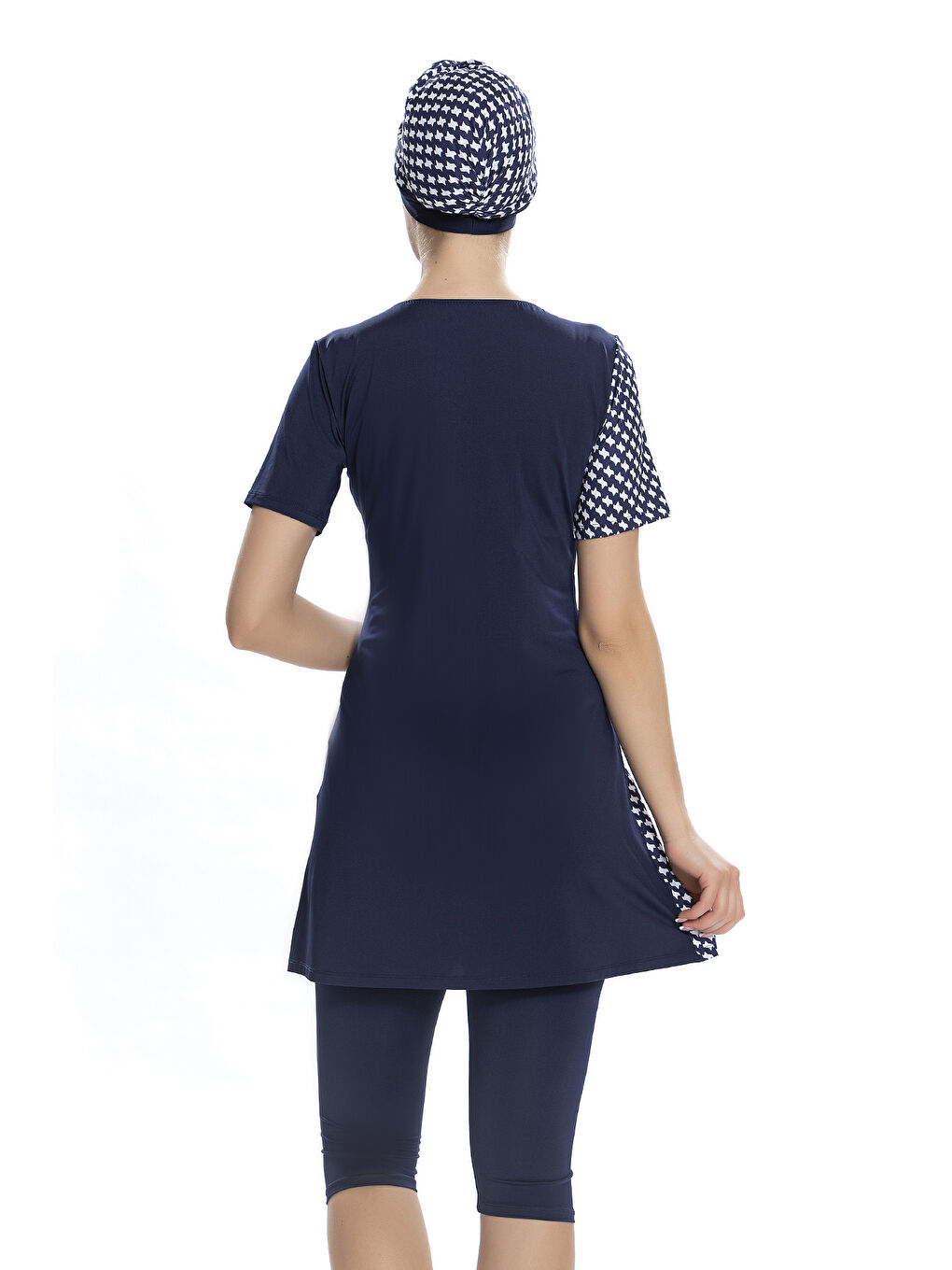 Kısa Kollu Yarı Kapalı Tesettür Mayo 204-02 Lacivert-1