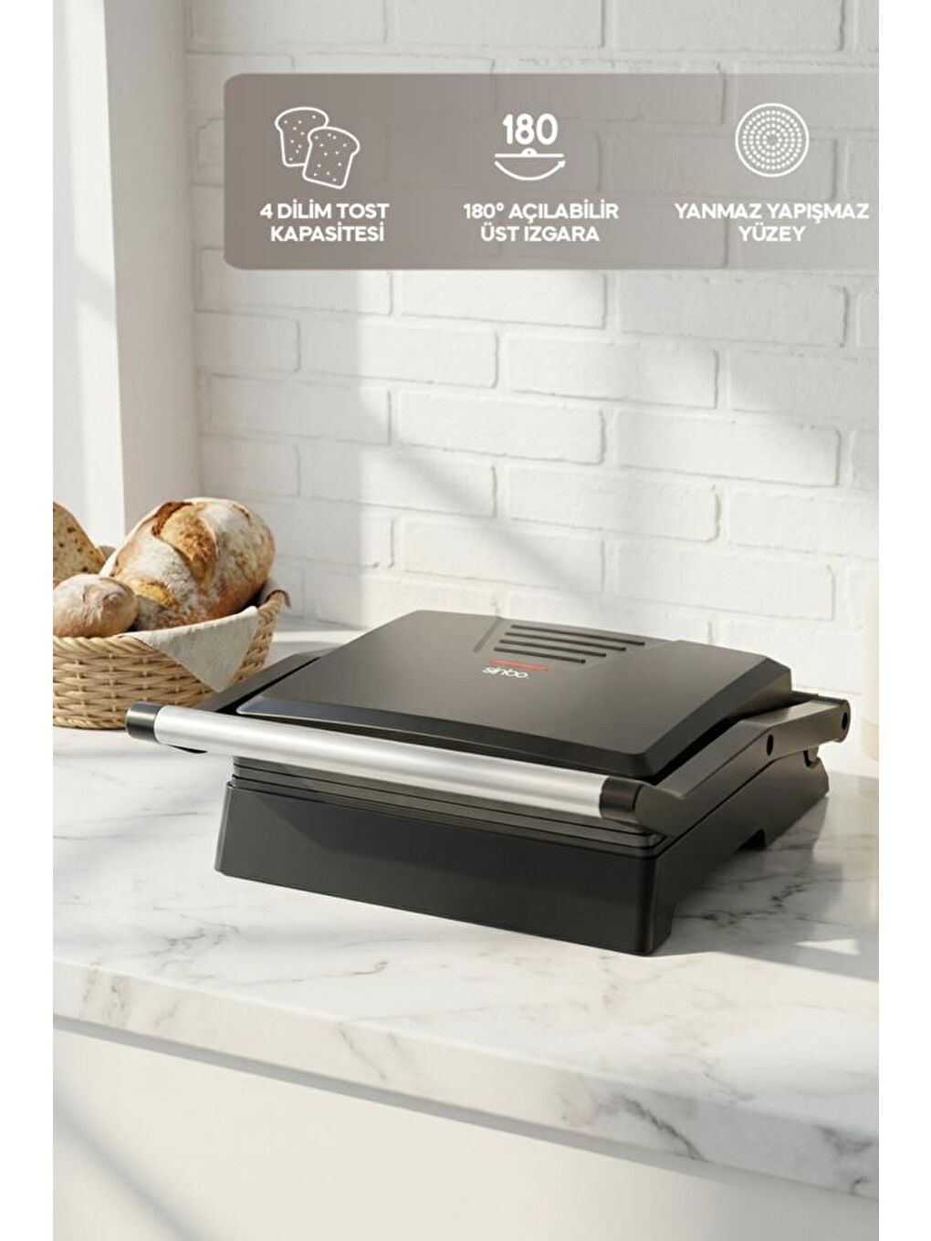 SSM-2594 1000W Izgara ve Tost Makinesi 180° Açılabilir Yapışmaz Plaka