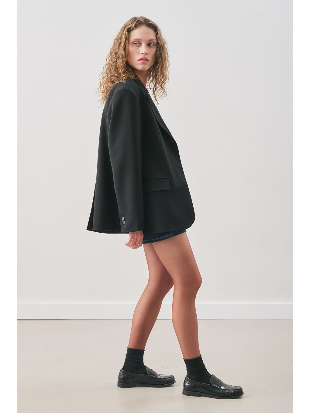 Jun Tek Düğmeli Blazer Ceket Siyah-1