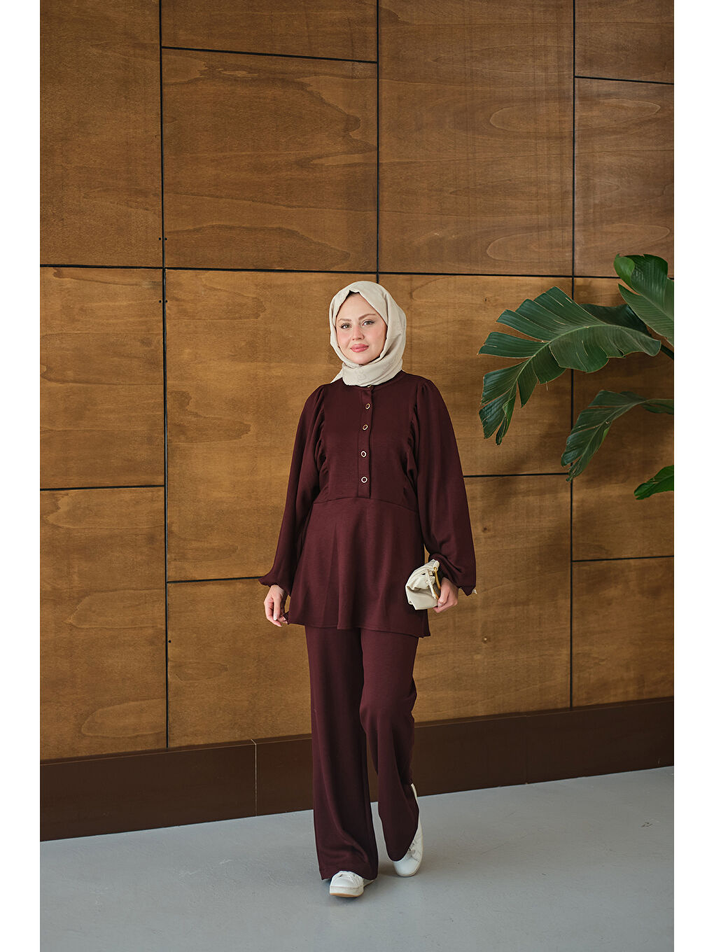 Kadın Çıtçıt Büzgü Detay İkili Takım Bordo-2