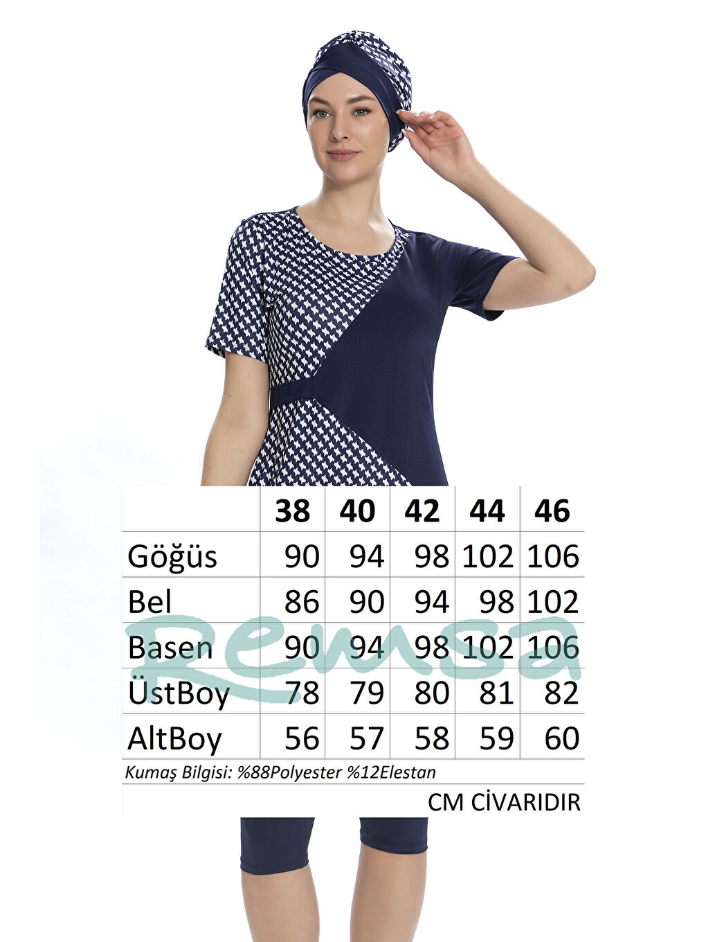 Kısa Kollu Yarı Kapalı Tesettür Mayo 204-02 Lacivert-2