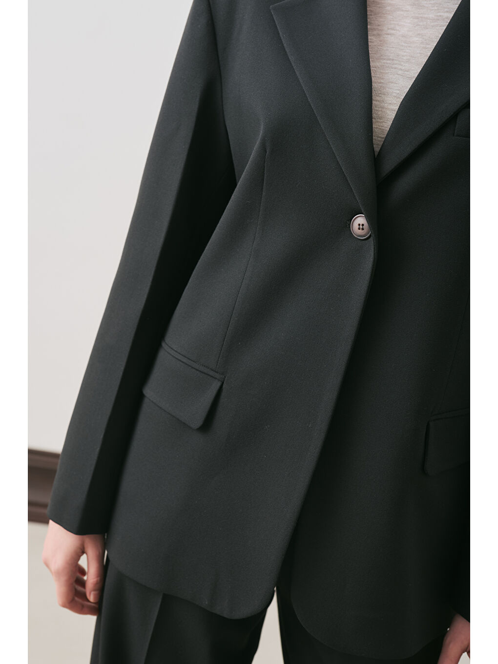 Jun Tek Düğmeli Blazer Ceket Siyah-5